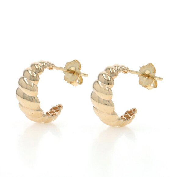 Yellow Gold Crescent Twist Half-Hoop Earrings - 14k Pierced - Picture 1 of 4